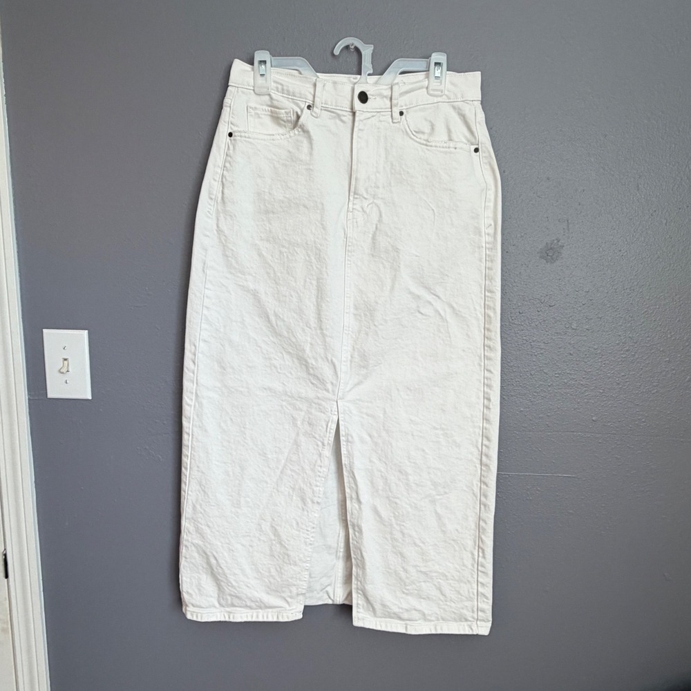 ana a new approach White Denim Maxi Skirt High Rise Front Slit Size 10